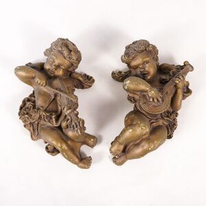 Vintage Cherub Angel Wall Hanging Art Universal Statuary Blow Mold Antique Gold